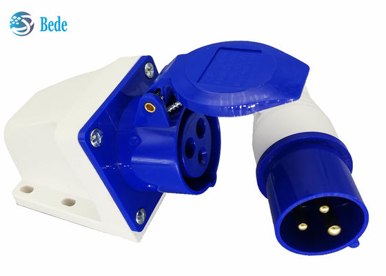 220-250V 16A Endüstriyel Bağlantı Erkek ve Dişi Tek Fazlı 2P + E Mavi Renk Duvar Montajlı Tipi