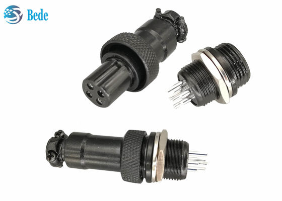 Welding Type 2~10 Pin GX16 Aviation Connector 200V Black Color Panel Mounting Style