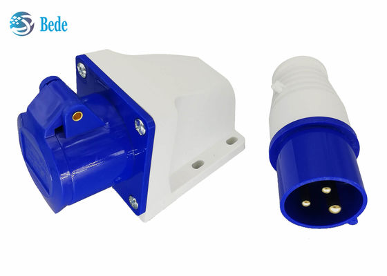 220-250V 16A Endüstriyel Bağlantı Erkek ve Dişi Tek Fazlı 2P + E Mavi Renk Duvar Montajlı Tipi