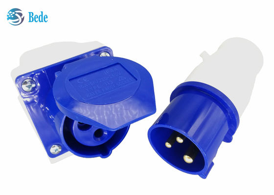 220-250V 16A Endüstriyel Bağlantı Erkek ve Dişi Tek Fazlı 2P + E Mavi Renk Duvar Montajlı Tipi