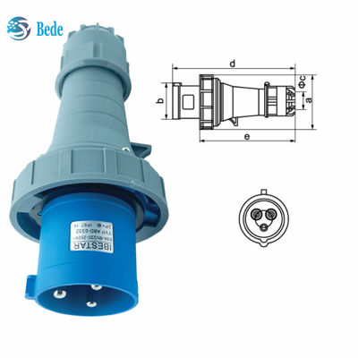 Mevcut 63A 125A Endüstriyel Fiş Priz Panel Montaj Tipi 3 Pinli (2P+E) IP67 220~250V