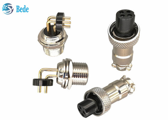 Dik Açı 3A 200V Gx12 Havacılık Konnektörü Çinko Alaşımlı Nikel Kaplamalı